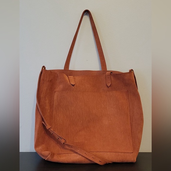 Madewell Handbags - Madewell Medium Transport Tote Russet Corduroy Suede Italian Leather Sold Out